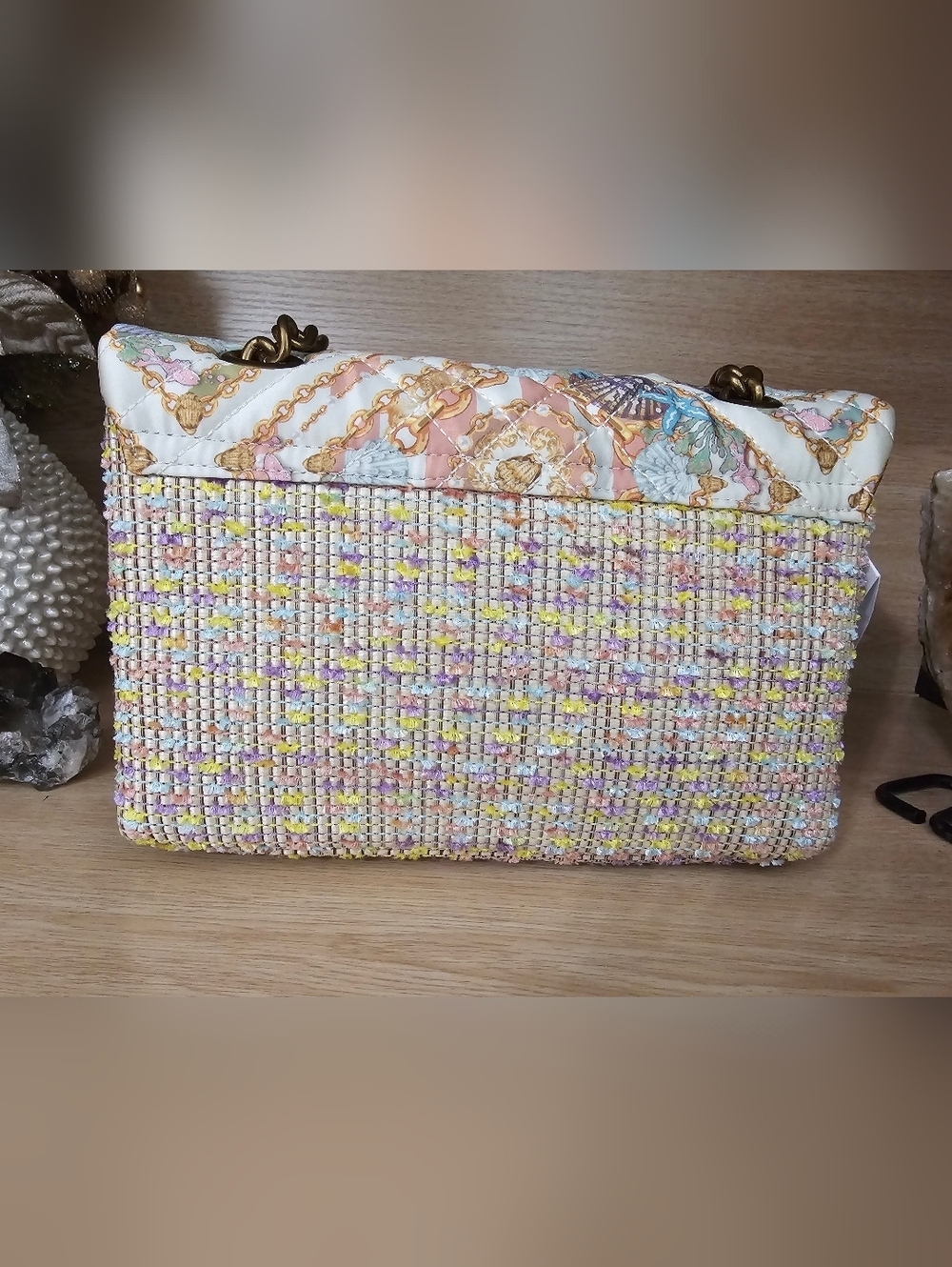 Kurt Geiger London Brixton Mixed Media Tweed Shoulder Bag with Gold Chain. - Picture 8 of 13